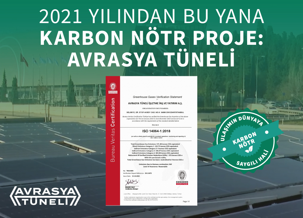 2021 yılından bu yana Karbon Nötr Proje: Avrasya Tüneli